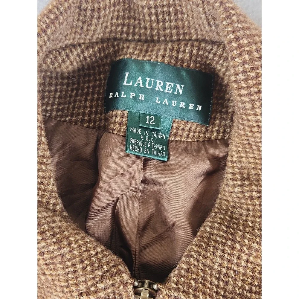 Lauren Ralph Lauren Size 12 Brown Lined Wool Full Zip Classic Jacket - Picture 3 of 7